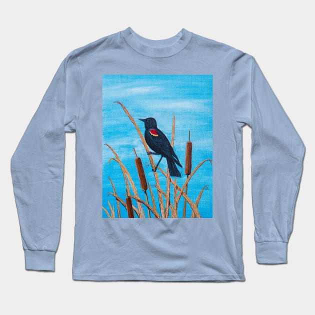 Red Winged Blackbird at the Pond Long Sleeve T-Shirt by Matt Starr Fine Art